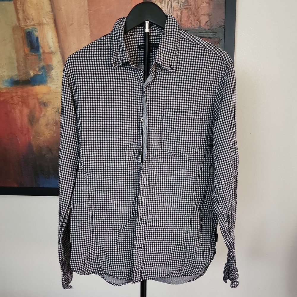 John Varvatos Black White Gingham Button Down Shirt Men’s Designer